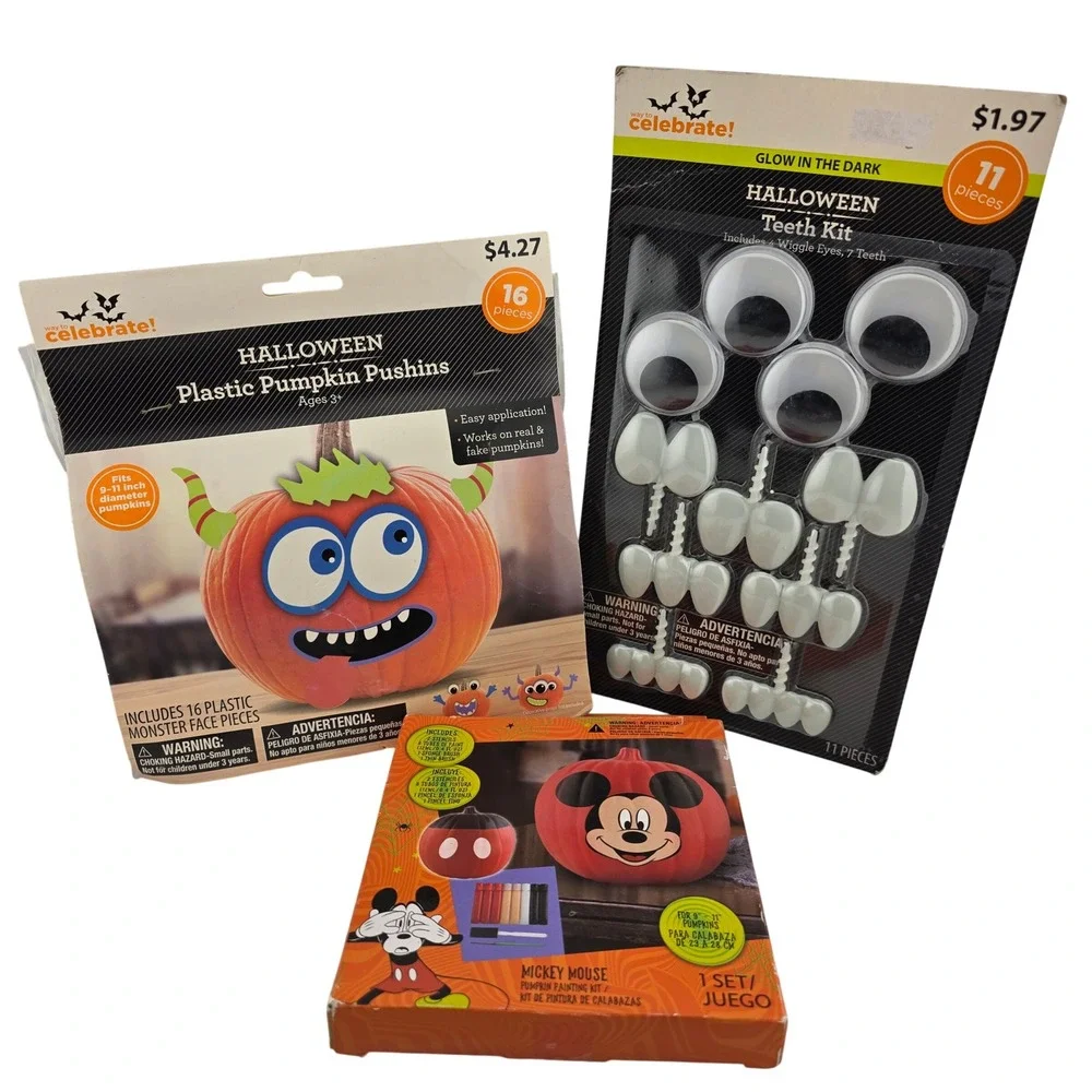 Halloween Pumpkin Decorating Kit Bundle Mickey Mouse Pushins Teeth Set
